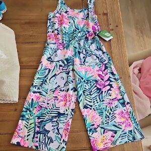 Lilly Pulitzer Girls' Tropical Floral Jumpsuit - Pink, Blue, Green